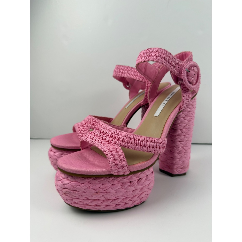 Gianni Bini Pink Pelle Raffia Platform Sandals Chunky Block Heel 10M READ